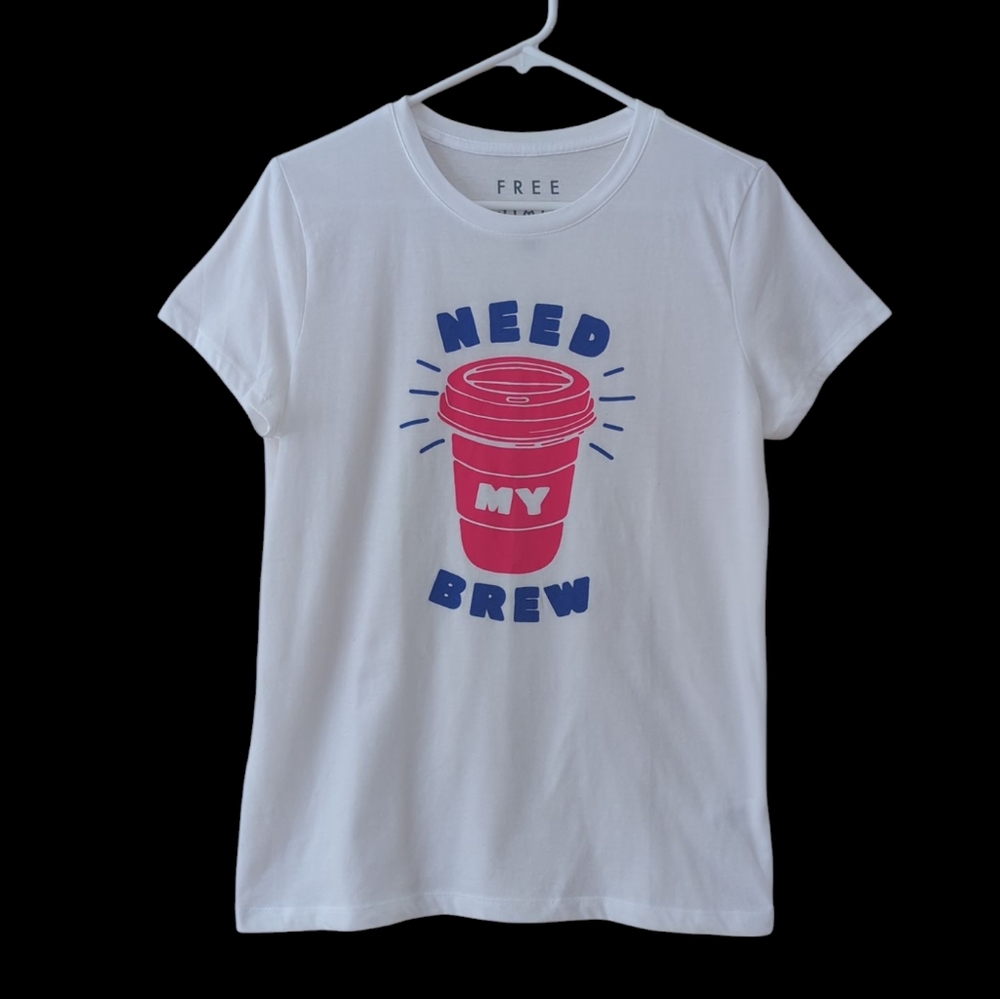 Free State "Need My Brew" Graphic Short Sleeve Tee Shirt Size XL White